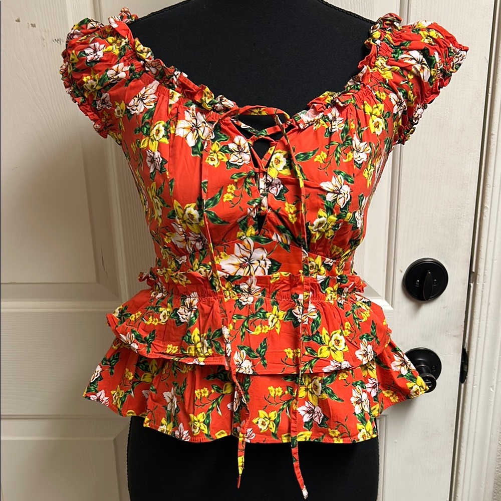 Marissa Webb Collective Magnolia Ruffle Blouse, Size 2 , 97% Cotton, 3% Spandex